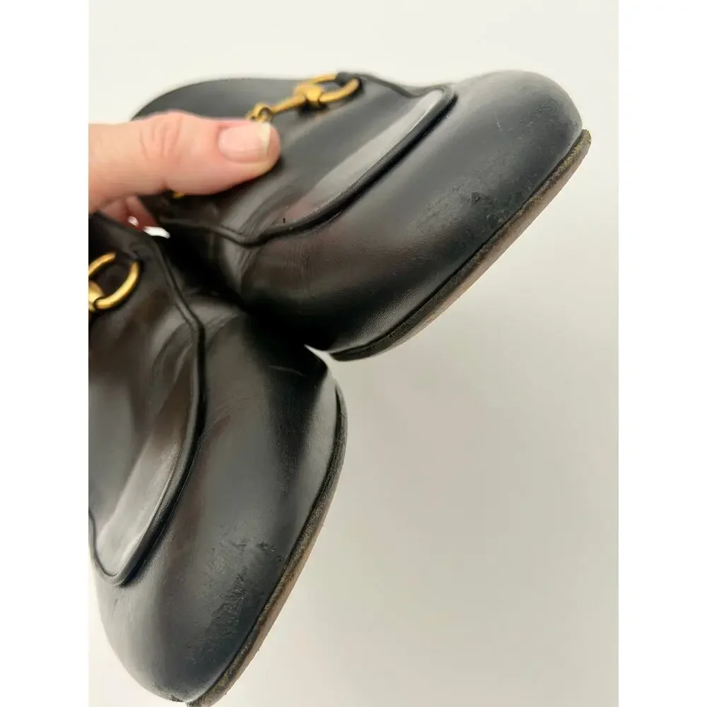 Authentic Gucci Princetown Horsebit Loafers Mules Black Leather Size 38.5 / 8.5